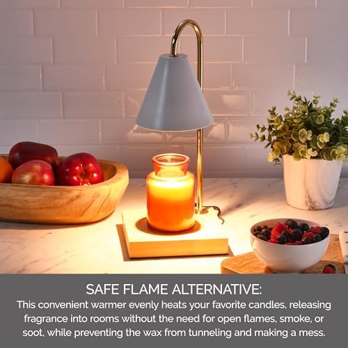 Mikasa 13.4 Inch Electric Candle Warmer with Metal Shade - White Lamp Warmer for Jar Candles, Flameless Fragrance Diffuser with 50W Halogen Bulb, Wood Base, Home Decor for Living Room and Bedroom