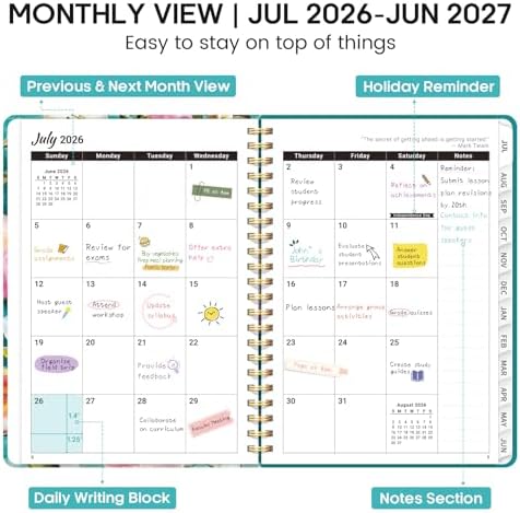 Planner 2026-2027, Weekly & Monthly Academic Calendar, Jul 2026 – Jun 2027