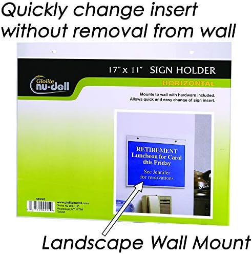 17" x 11" Horizontal Wall Mount Sign Holder, Clear