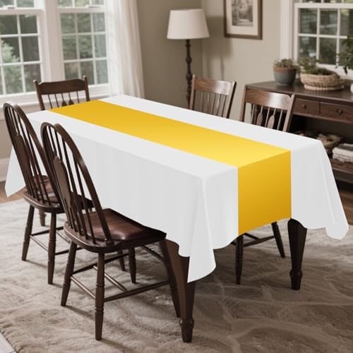 CXPSINC 54 Inch X 100 Feet Plastic Table Cover Roll Disposable Tablecloth with Slide Cutter for All Type/Shape Tables | Party, Banquet, Birthdays, Weddings(White & Glod, 100 Feet)