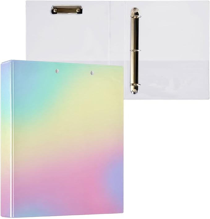 KLL 3 Ringed Notebook Binders 1.5 Inch Notebook Binders with Interior Pockets Pack of 1/2 School Binders 200 Sheets Rainbow Gradient