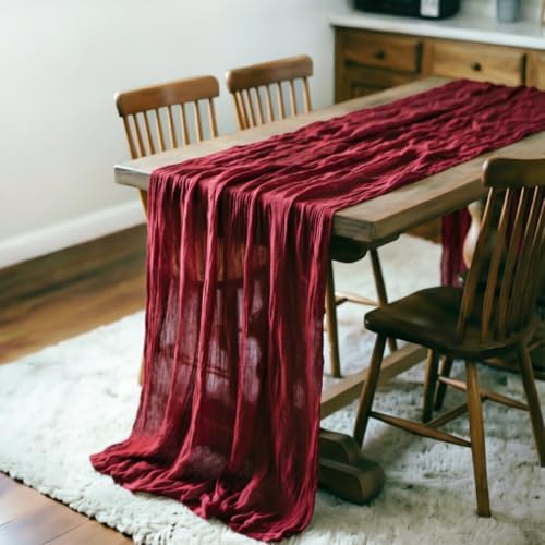 Burgundy Cheesecloth Table Runner Fall Boho Wedding Birthday Home Decor