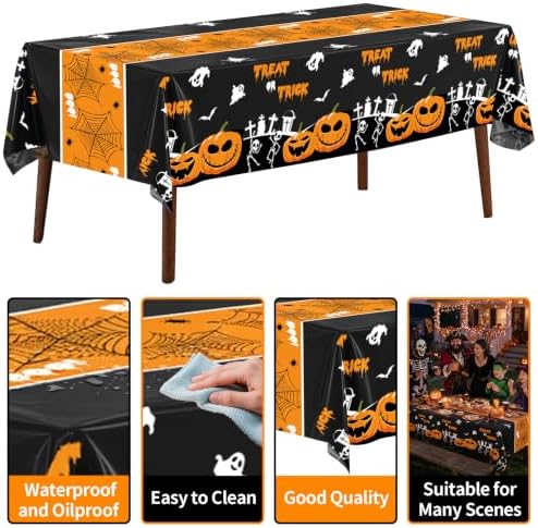 54 Inch X 300 Feet Plastic Table Cover Roll Disposable Halloween Tablecloth with Slide Cutter Pumpkin Ghost Plistic Table Covers for Halloween Party Decorations(Halloween Table Runner, 300Feet)