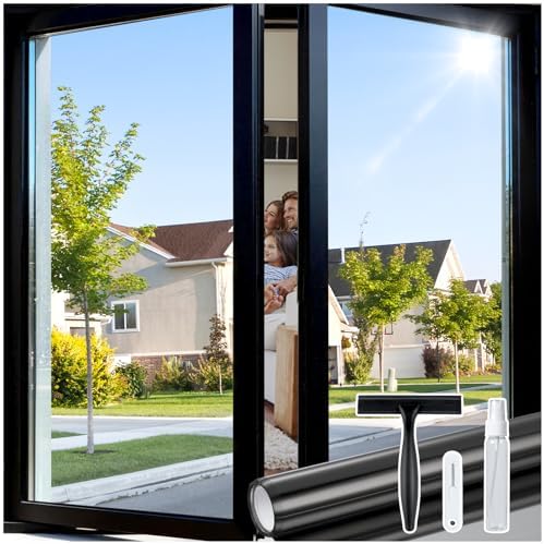 rabbitgoo Window Tint, One Way Privacy Film, Black Silver, 17.5" x 157.4"
