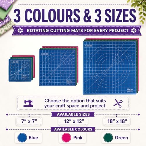 The Quilted Bear 7" x 7" Rotating Self-Healing Cutting Mat, Blue