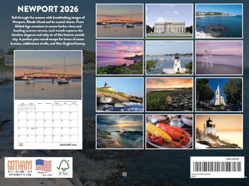 Newport Calendar 2026 Wall 12 Month Monthly RI Scenic Souvenirs Themed Gifts | American Made In The USA