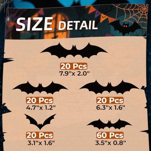 CLEANGOR 140Pcs Bats Halloween Decor, Halloween Party Supplies Stickers