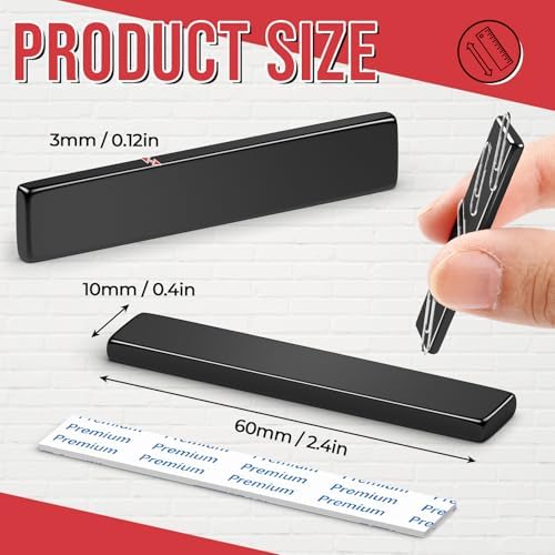 FINDMAG Black Magnetic Strip, Neodymium Magnets, 12 Pack, 2.36x0.39x0.12in