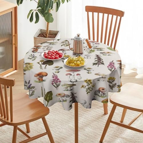 Vintage Botanical Tablecloth, Rustic Plants Herbs Mushroom Nature Wildflower Table Cloth for Outdoor Patio Party Picnic Wedding Indoor Kitchen Dinner Table Decor, 70x70in