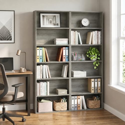 Furinno Jaya 6-Tier Book Shelf Set of 2, with Open Shelf, French Oak