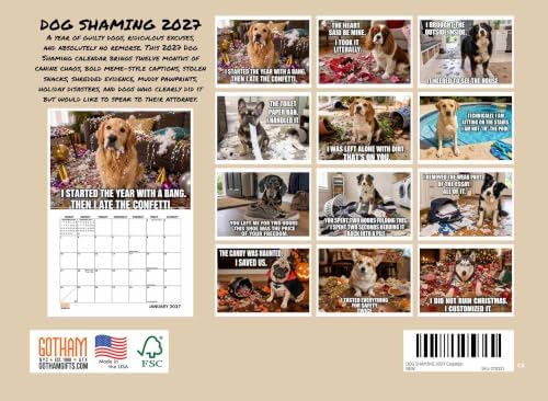 Dog Shaming Calendar 2027 Monthly Wall Calender 12 Month