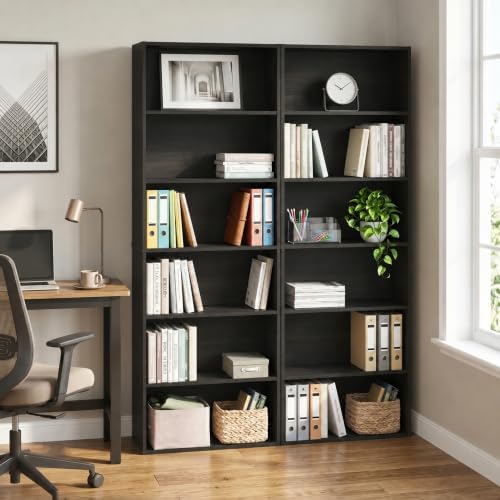 Furinno Jaya 6-Tier Book Shelf Set of 2, with Open Shelf, Espresso
