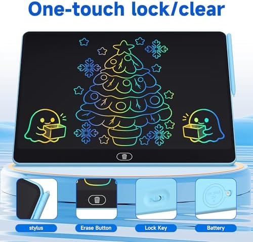 16 Inch Large LCD Writing Tablet for Kids, Colorful Reusable Electronic Doodle Board with Stylus, Educational Drawing Pad for Math Practice & Learning, Travel Essential Toys for Boys Girls (Blue)