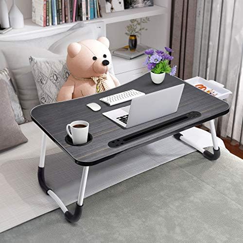 Slendor Bed Desk for Laptop and Writing with Storage, Cup Holder, Light