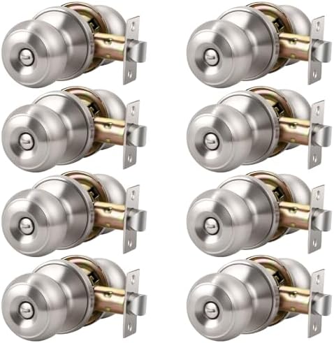 KNOBWELL 8 Pack Privacy Door Knob with Lock in Brushed Nickel Finish for Bedroom and Bathroom, Indoor Security Door Handle with Privacy Lock, Satin Nickel Interior Door Knobs