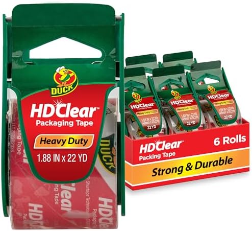 Duck HD Clear Packing Tape Dispensers - 6 Rolls of Heavy Duty Shipping and Moving Packing Tape - Clear Strong Packaging Tape for Boxes, Packing and Moving Supplies - 1.88 In. x 22.2 Yards (287732)