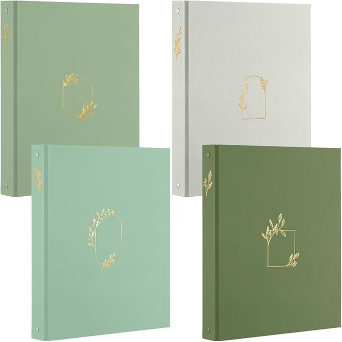 Sayglossy 4 Pcs Aesthetic 3 Ring Binder Sturdy 1 Inch Cute Binder Fits 11" x 8.5" Letter Sized Paper for Women Men School Office Home Supplies Work Organize Paperwork, 4 Colors(Green)