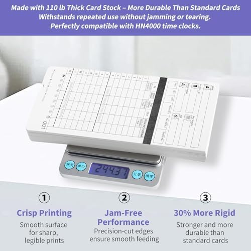 600 Time Cards Includes 2 Replacement Ink Ribbons for HN4000 Employee Time Clocks – Compatible with uPunch HN4000,HN2000, HN2500, HN4500 – Pre-Punched, Cards Numbered 1–50,