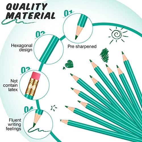 Tatuo 60 Pcs Pencils Pre Sharpened Checking Pencils with Eraser Erasable Colored Pen for Map Coloring Tests Sketch School Office Editing Kids Adults Favors Grading(Green)