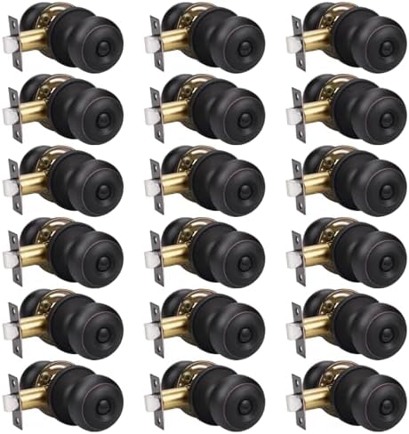 KNOBWELL Oil Rubbed Bronze Door Knobs for Bedroom or Bathroom, Interior Door Knob with Round Door Knob, Bronze Privacy Door Knob with Lock, Keyless Turn Lock Door Knob, 18 Pack