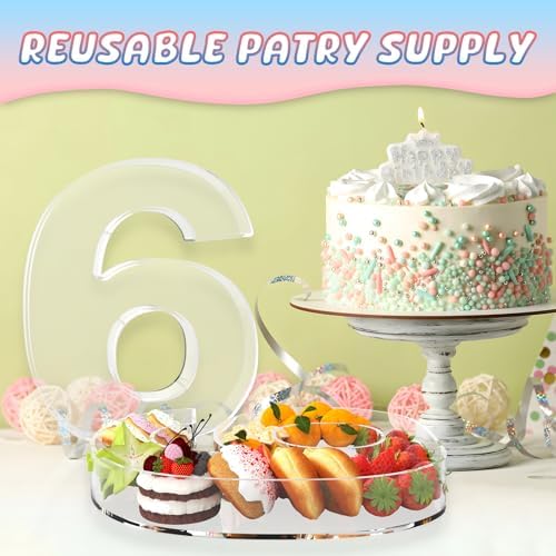 13.8" Extra Large Acrylic Number Charcuterie Board Box, Reusable Fillable Number Cake Candy Dish Display Serving Tray for Birthday Anniversary Party Decoration (6)