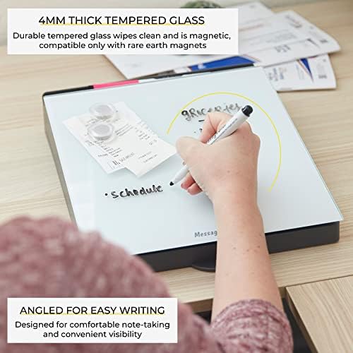 ECR4Kids MessageStor Dry-Erase Glass Board Memo Station, Desk Organizer, White