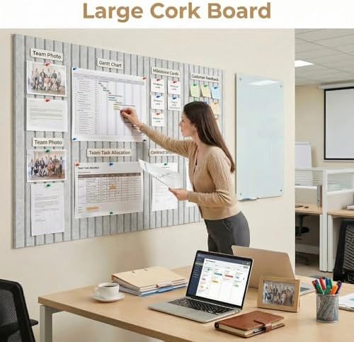 AHEONLAR Felt Bulletin Board 36"x 24", Cork Boards for Walls, 6 Pack Bulletin Board Large Cork Board for Office, Felt Boards with 40 Safe Removable Adhesive Tabs Wall Decor for Home(Light Gray)