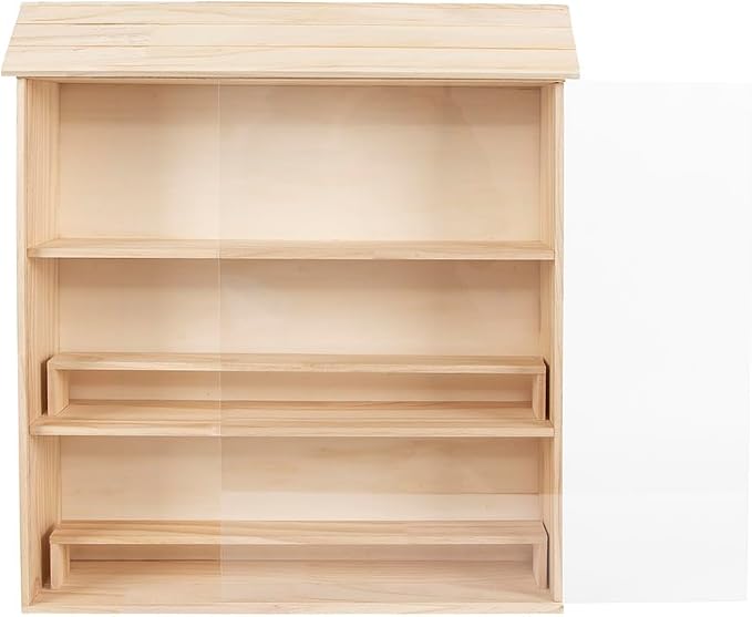 Wooden Figurine Display Case,House-Shaped Cabinet with 2 Movable Shelves | 3-Tier,Dust-Proof Acrylic Door for Collectibles Toys Figures Souvenirs (19.49x4.72x22.05 inches)