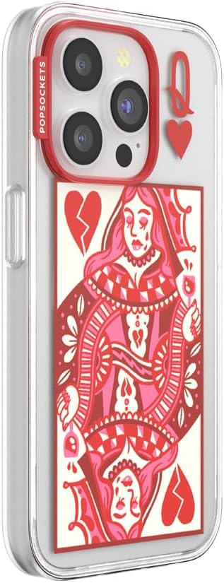 PopSockets iPhone 15 Pro Phone Case with MagSafe- Heart Queen | Magnetic, Wireless Charging, Camera & Drop Protection, Heart, Valentines, Red, Textured
