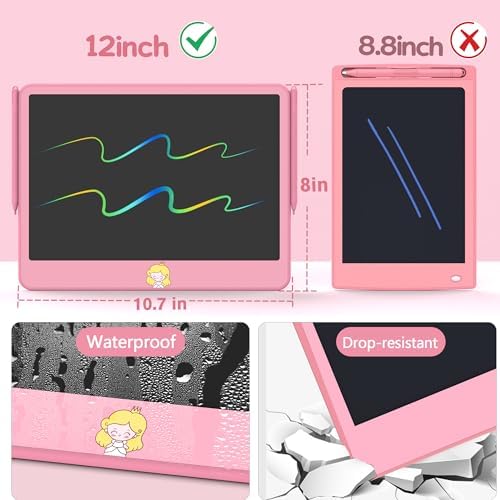 Hockvill LCD Writing Tablet 12 Inch, Toys for Boys Girls Drawing Pad for 3 4 5 6 7 Year Old Kids Toys, Toddler Erasable Doodle Board Travel Essentials, Christmas Birthday Gift for Kids - Pink