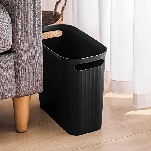Small Bathroom Trash Can 3.5 Gallon Slim Plastic Garbage Can, Black