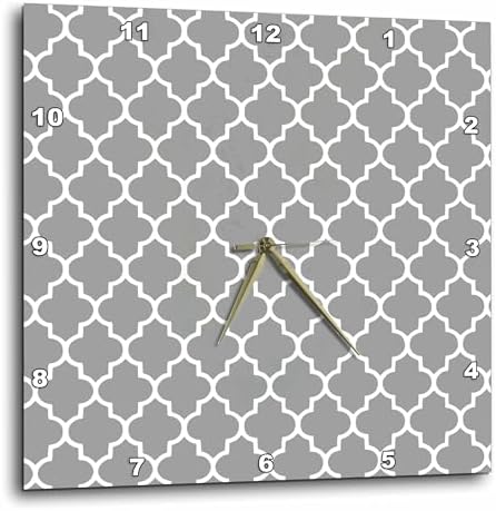 3D Rose DPP_120259_1 3dRose Dark Gray Quatrefoil Pattern - Grey Moroccan Tiles - Modern Stylish Geometric Clover Lattice - Wall Clock, 10 by 10"