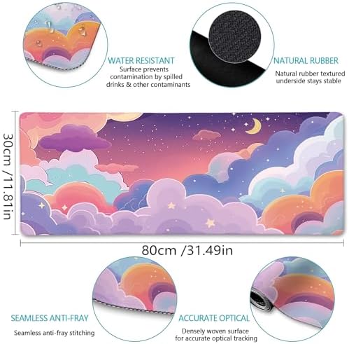LIMKRIAN Purple Cloud Mouse Pad Kawaii Large Desk Mat, 31.5x11.8 in