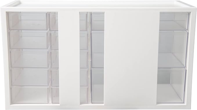 13 Drawers and Dividers Desk Drawer Organizer for Hair Accessories Arts Crafts Sewing Supplies Stationary Teacher Toolbox Medicine Vitamin, White, A9-2110-WT