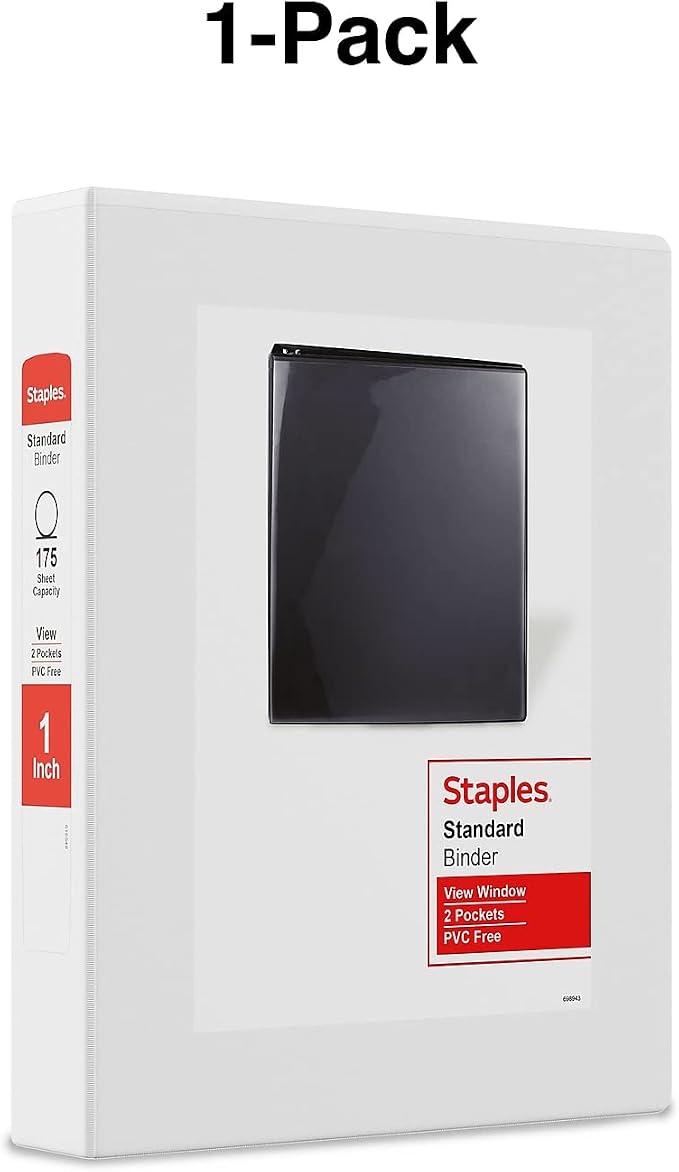 Staples Mini View Binder, 1-Inch Round Ring, 5.5 x 8.5 Inches, Holds Up to 175 Sheets, White, Compact Binder for Notes & Projects
