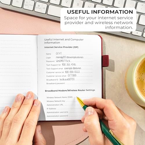 Clever Fox Password Book with Alphabetical Tabs, 4"x5.5" Keeper Wine Red
