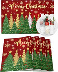 Christmas Placemats Set of 4, Merry Christmas Heat Resistant Washable Dining Table Mats Xmas Holiday Farmhouse Decor for Kitchen&Linens Outdoor Indoor, Gold Star Xmas Tree Snowflakes