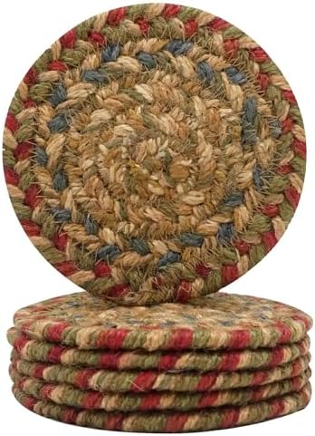 Homespice Azalea Braided Coasters for Primitive Decor, Round 4" Set of 6