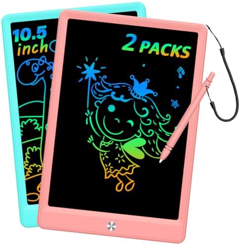 BUKEBU LCD Writing Tablet Doodle Board, Colorful Drawing Pad, Electronic Drawing Tablet, Drawing Pads,Travel Gifts for Kids Ages 3 4 5 6 7 8 Year Old Girls Boys (10.5 inch, Blue&Pink)