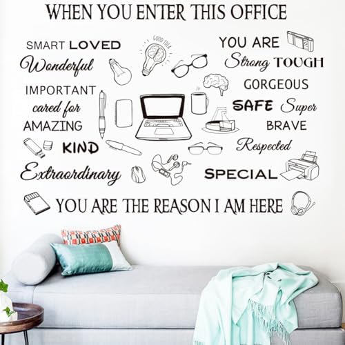 Office Inspirational Wall Decals Positive Sayings Peel and Stick Vinyl Quotes Wall Decor Motivational Teamwork Company Wall Art for Bedroom Study Office Wall Stickers and Murals Decor
