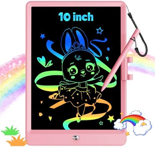 KOKODI 10 Inch LCD Writing Tablet with Anti-Lost Stylus, Erasable Doodle Board Colorful Toddler Drawing Pad, Car Travel School Games Toys for 3 4 5 6 7 8 Kids, Birthday Gift for Girls Boys Pink
