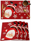 Red Merry Christmas Placemats Set of 4, Funny Hanging Santa Heat Resistant Washable Table Place Mats Snow Winter Holiday Cotton Table Linens Party Holiday Decor for Kitchen Dining Outdoor Indoor