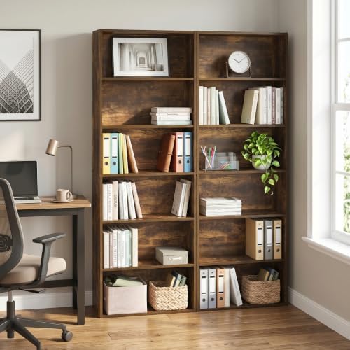 Furinno Jaya 6-Tier Book Shelf Set of 2, with Open Shelf, Amber Pine