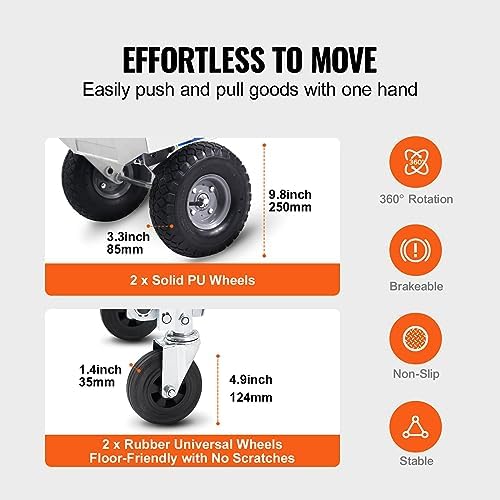 VEVOR Aluminum Truck, 2 in 1, 800 lbs Load Capacity, Heavy Duty Industrial Convertible Folding Hand Truck and Dolly, Utility Cart Converts from Hand Truck to Platform Cart with Rubber Wheels