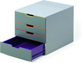 Durable Varicolor 4 Drawer Unit - Gray Desktop Drawer Set with 4 Color Coded Draws - Letter to Folio Size Files - Perfect for Storing Documents and Paper Work
