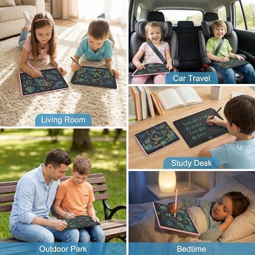 16 Inch LCD Writing Tablet for Kids 2 Pack, Large Drawing Board Doodle Pad, Colorful Screen Erasable Sketch Tablet, Travel Toys and Reusable Learning Gift for Boys Girls（Pink & Black