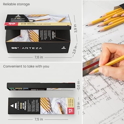 ARTEZA HB Pencils #2, Bulk Pack of 96 – Pre-Sharpened Wood-Cased Graphite, Hexagonal Barrel, Break-Resistant Core for School, Office & Exam Use