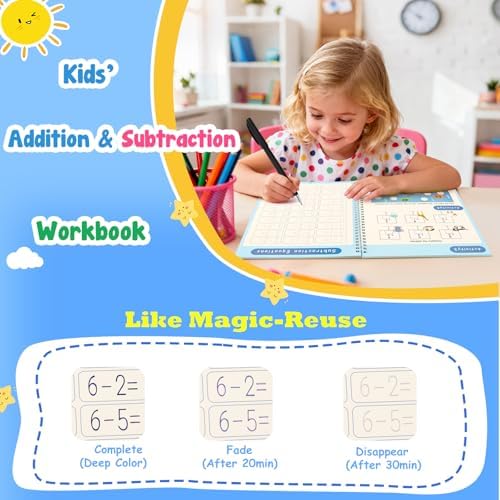 Magic Grooved Writing Practice Books for Kids, Reusable Tracing Workbooks