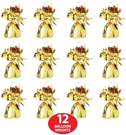 Beistle 50804 GD Metallic Wrapped Balloon Weights, Gold, 6 Ounces, 12-Piece