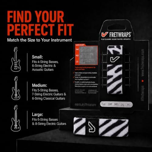 Gruv Gear Fret Wrap & Guitar Mute, Fretwrap for Acoustic, Electric & Bass | String Dampener Recording, Tapping & Practice Accessory (1 Pack, Small Zebra, Fits 4 String Bass, 6 String Guitar)